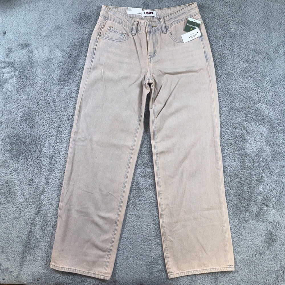 RSQ Low Rise Baggy Jeans Women 23 Peach Acid Wash Butterfly Patch NWT Tillys